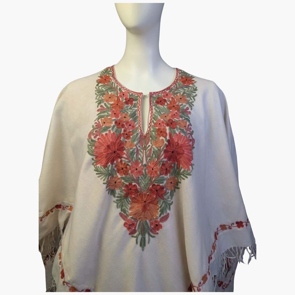 Floral Embroidered Fringe Poncho | One Size Fits Most - Picture 3 of 6